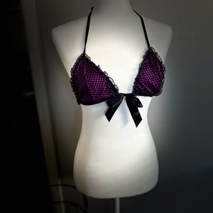 Purple Bikini Top with black fishnet